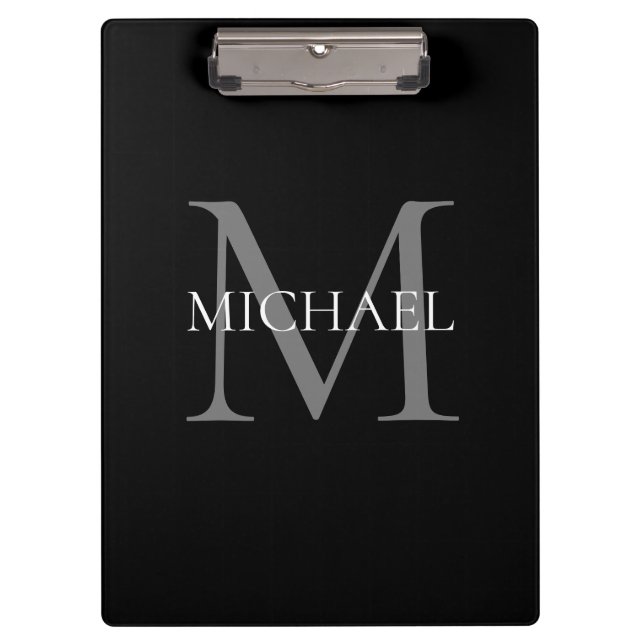 Personalised Monogram and Name Black Clipboard (Front)