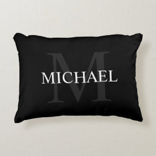 Personalised Monogram and Name Black Decorative Cushion