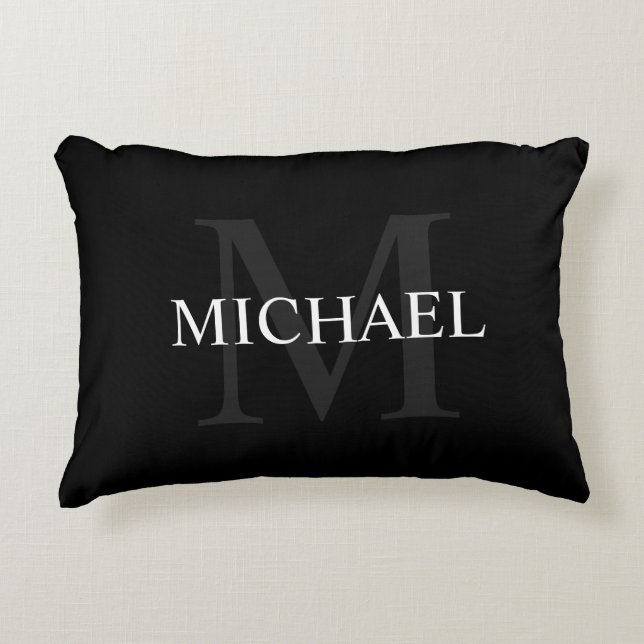 Personalised Monogram and Name Black Decorative Cushion (Front)