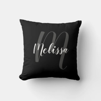 Personalised Monogram and Name Black Elegant Cushion