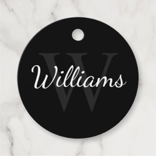 Personalised Monogram and Name Black Favour Tags