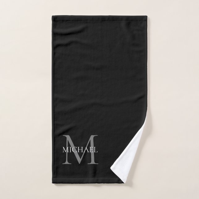 Personalised Monogram and Name Black Hand Towel (Hand Towel)