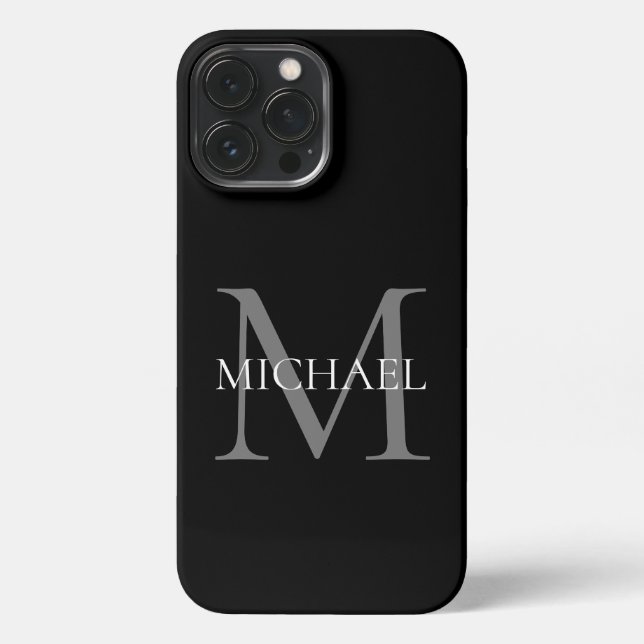 Personalised Monogram and Name Black iPhone Case (Back)