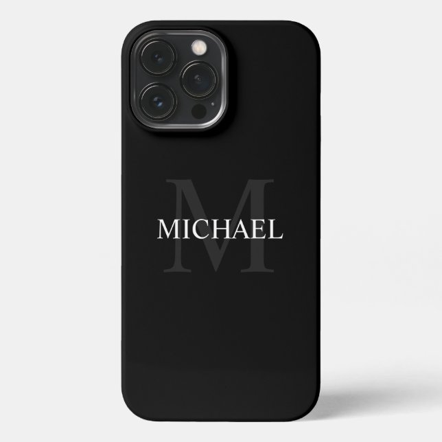 Personalised Monogram and Name Black iPhone Case (Back)