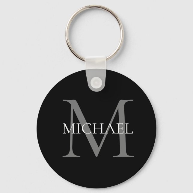 Personalised Monogram and Name Black Key Ring (Front)