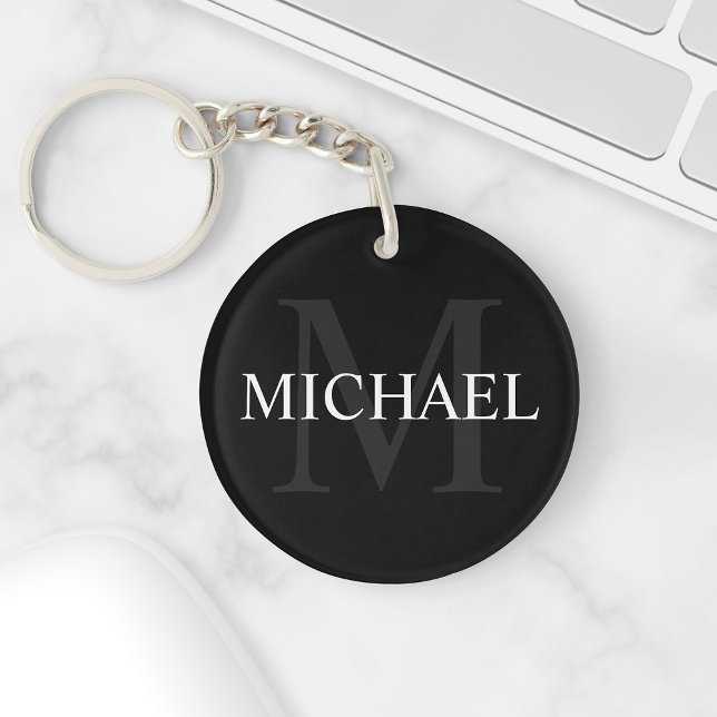 Personalised Monogram and Name Black Key Ring (Creator Uploaded)