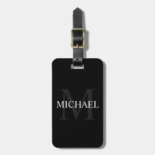 Personalised Monogram and Name Black Luggage Tag