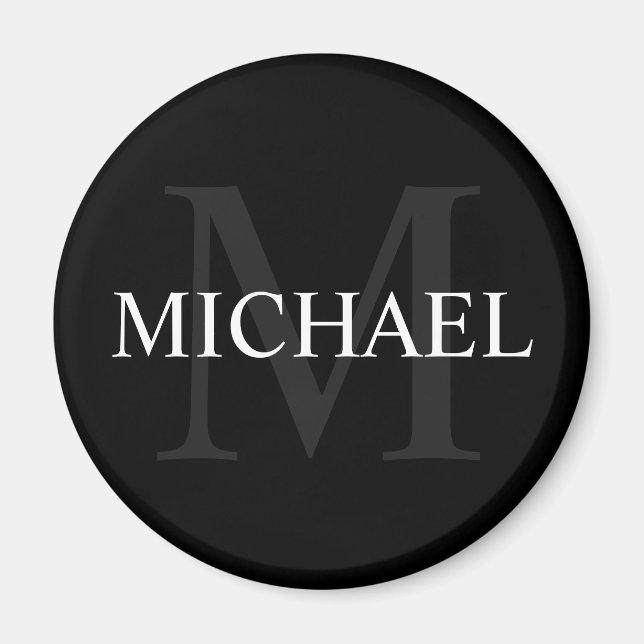 Personalised Monogram and Name Black Magnet (Front)