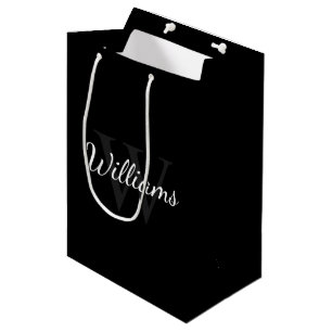 Personalised Monogram and Name Black Medium Gift Bag