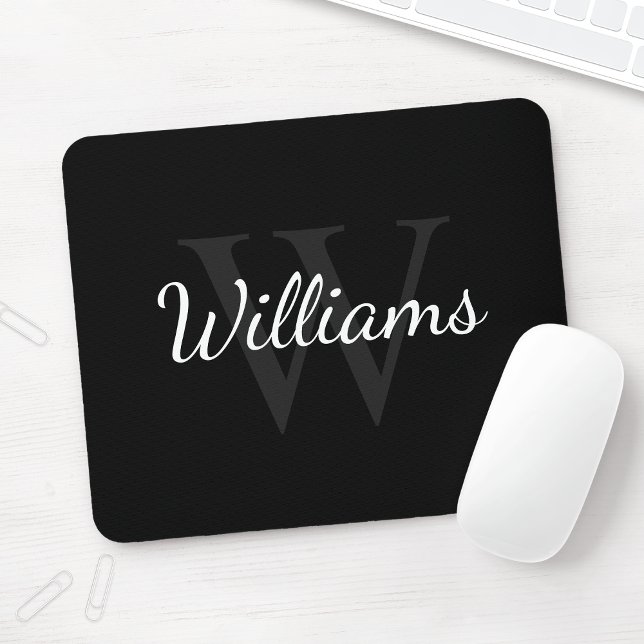Personalised Monogram and Name Black Mouse Mat (Creator Uploaded)