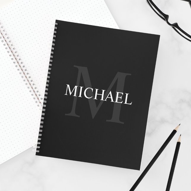 Personalised Monogram and Name Black Notebook (Creator Uploaded)