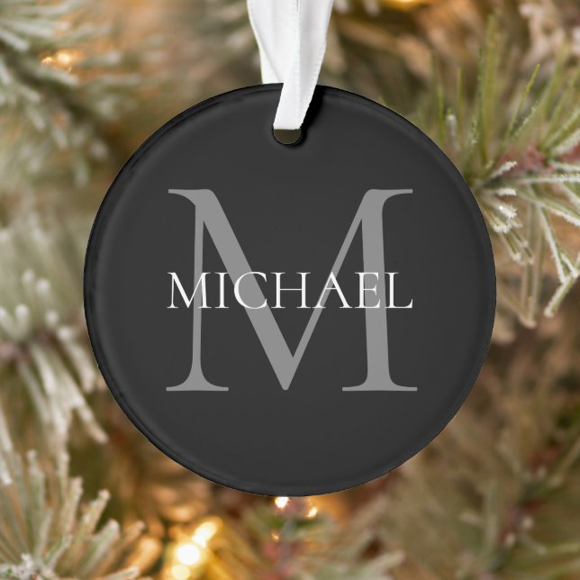 Personalised Monogram and Name Black Ornament (Tree)