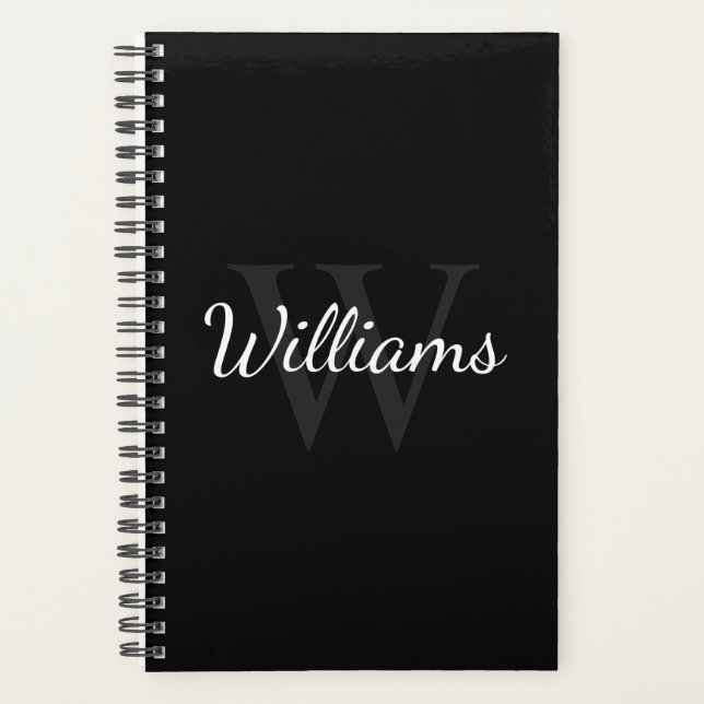 Personalised Monogram and Name Black Planner (Front)