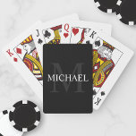 Personalised Monogram and Name Black Playing Cards<br><div class="desc">Personalised Monogram and Name Gift
features personalised name in white and monogram in grey as background,  in classic serif font style,  
on black background.

Perfect as holiday gift,  family reunion favours,  thank you gift for groomsmen and gift for any special occasions.</div>