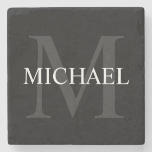 Personalised Monogram and Name Black Stone Coaster