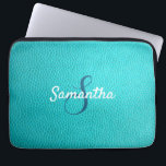 Personalised Monogram and Name Blue Leather Laptop Sleeve<br><div class="desc">A beautiful sky blue leather print laptop sleeve.
You can personalise it with your name and monogram initial.</div>