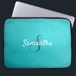 Personalised Monogram and Name Blue Leather Laptop Sleeve<br><div class="desc">A beautiful sky blue leather print laptop sleeve.
You can personalise it with your name and monogram initial.</div>