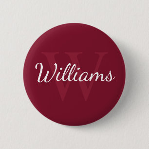 Personalised Monogram and Name Burgundy Red 6 Cm Round Badge