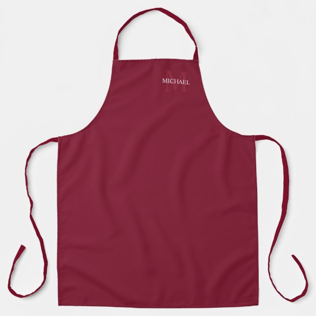 Personalised Monogram and Name Burgundy Red Apron (Front)