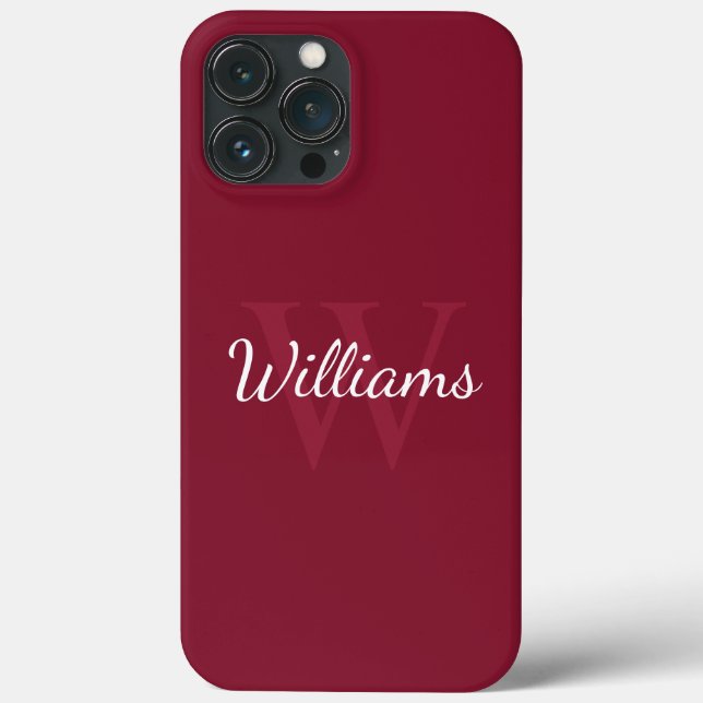 Personalised Monogram and Name Burgundy Red Case-Mate iPhone Case (Back)