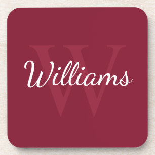 Personalised Monogram and Name Burgundy Red Coaster