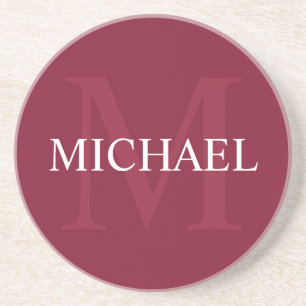 Personalised Monogram and Name Burgundy Red Coaster