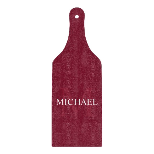 Personalised Monogram and Name Burgundy Red Cutting Board (Front)