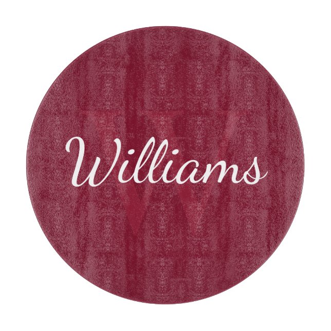Personalised Monogram and Name Burgundy Red Cutting Board (Front)