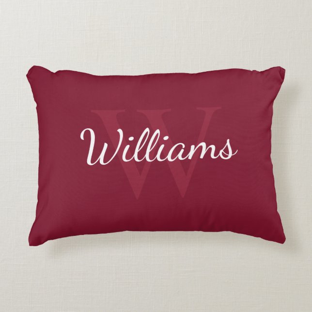 Personalised Monogram and Name Burgundy Red Decorative Cushion (Front)