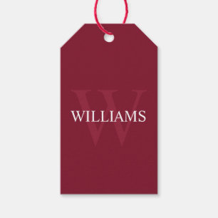 Personalised Monogram and Name Burgundy Red Gift Tags