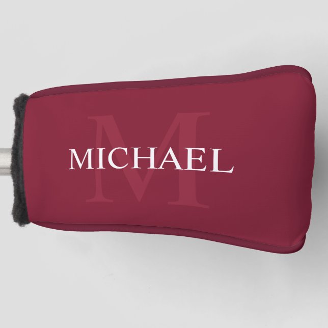 Personalised Monogram and Name Burgundy Red Golf Head Cover (Front)