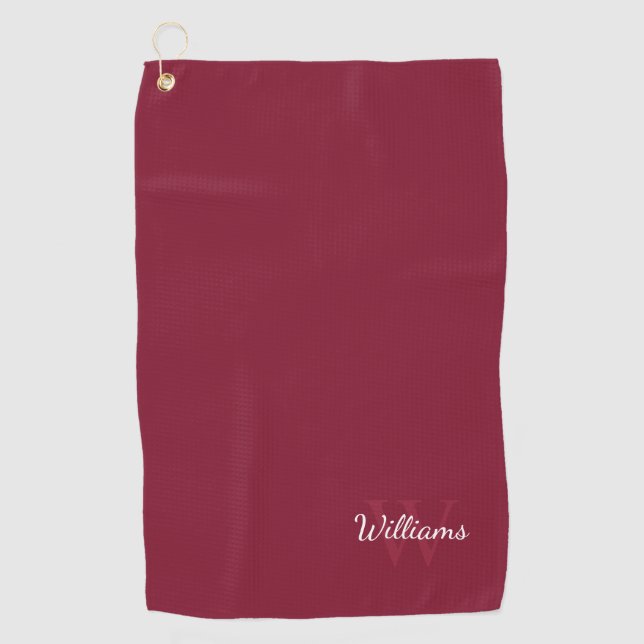 Personalised Monogram and Name Burgundy Red Golf Towel (Front)
