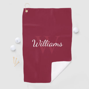 Personalised Monogram and Name Burgundy Red Golf Towel