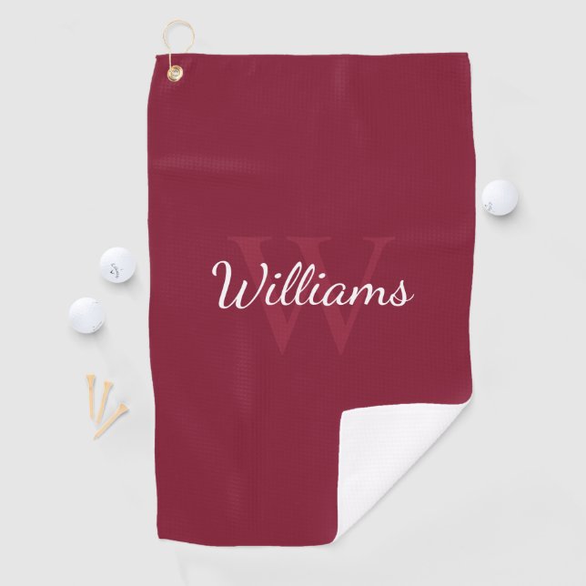Personalised Monogram and Name Burgundy Red Golf Towel (InSitu)