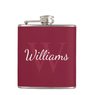 Personalised Monogram and Name Burgundy Red Hip Flask
