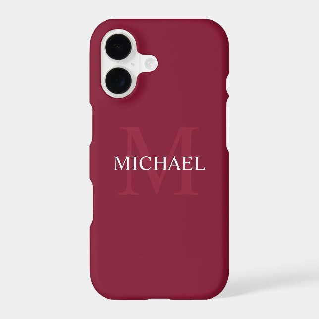 Personalised Monogram and Name Burgundy Red iPhone Case (Back)