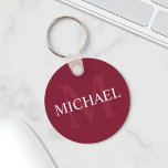 Personalised Monogram and Name Burgundy Red Key Ring<br><div class="desc">Personalised Monogram and Name Gift
features personalised name in white and monogram in light burgundy red as background,  in classic serif font style,  
on burgundy red background.

Perfect as holiday gift,  family reunion favours,  thank you gift for groomsmen and gift for any special occasions.</div>