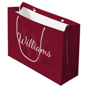 Personalised Monogram and Name Burgundy Red Large Gift Bag