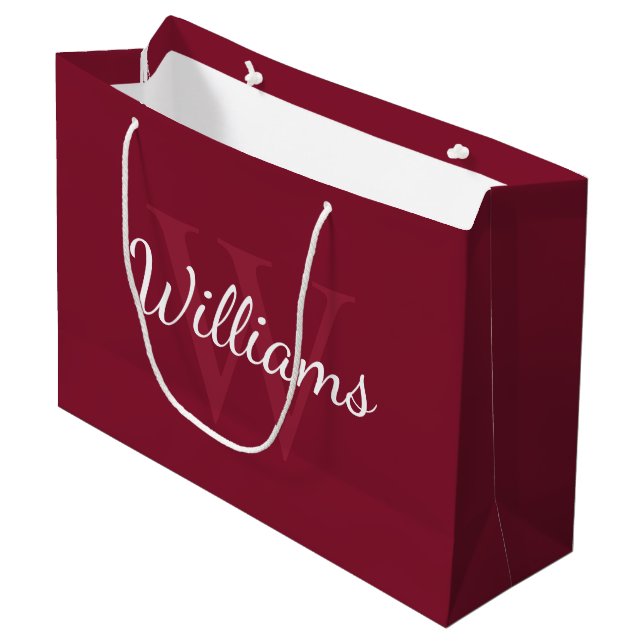 Personalised Monogram and Name Burgundy Red Large Gift Bag (Front Angled)