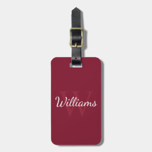 Personalised Monogram and Name Burgundy Red Luggage Tag