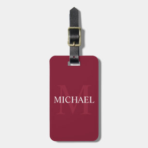 Personalised Monogram and Name Burgundy Red Luggage Tag
