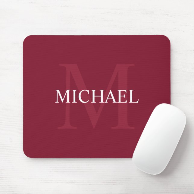 Personalised Monogram and Name Burgundy Red Mouse Mat (With Mouse)