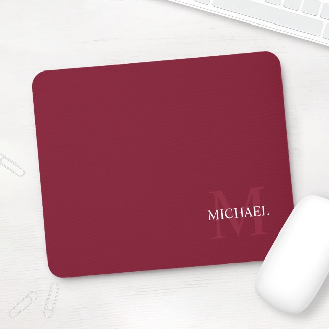 Personalised Monogram and Name Burgundy Red Mouse Mat (Creator Uploaded)