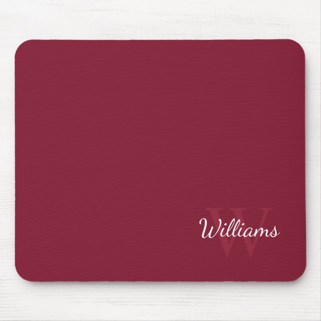 Personalised Monogram and Name Burgundy Red Mouse Mat (Front)