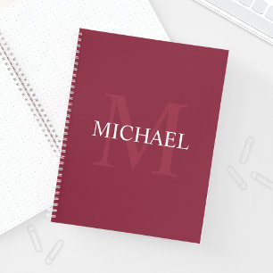 Personalised Monogram and Name Burgundy Red Notebook