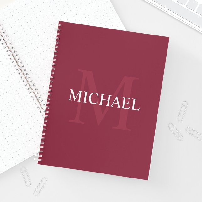 Personalised Monogram and Name Burgundy Red Notebook (Creator Uploaded)