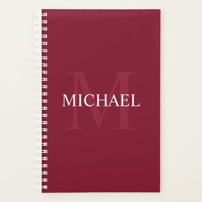 Personalised Monogram and Name Burgundy Red Planner (Front)