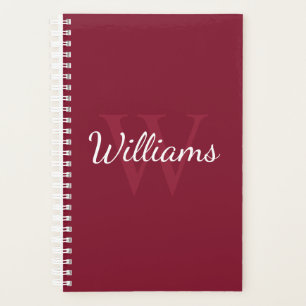 Personalised Monogram and Name Burgundy Red Planner