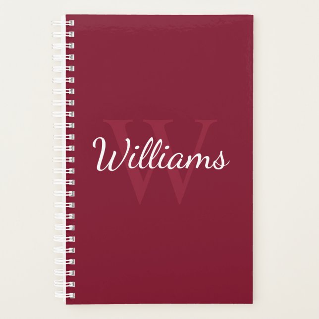 Personalised Monogram and Name Burgundy Red Planner (Front)