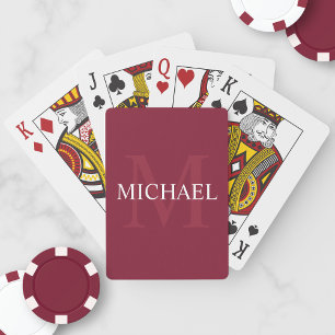Personalised Monogram and Name Burgundy Red Playing Cards
